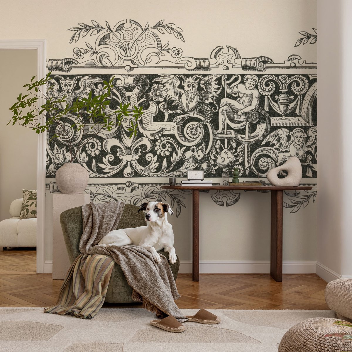 Coloray Vliesbehang - Zwart-Wit Snellijm Behang - 104x70 cm - Mythologische Motieven Fotobehang Vlies - Woonkamer behang Deel - Muurschildering - Woonkamer behang