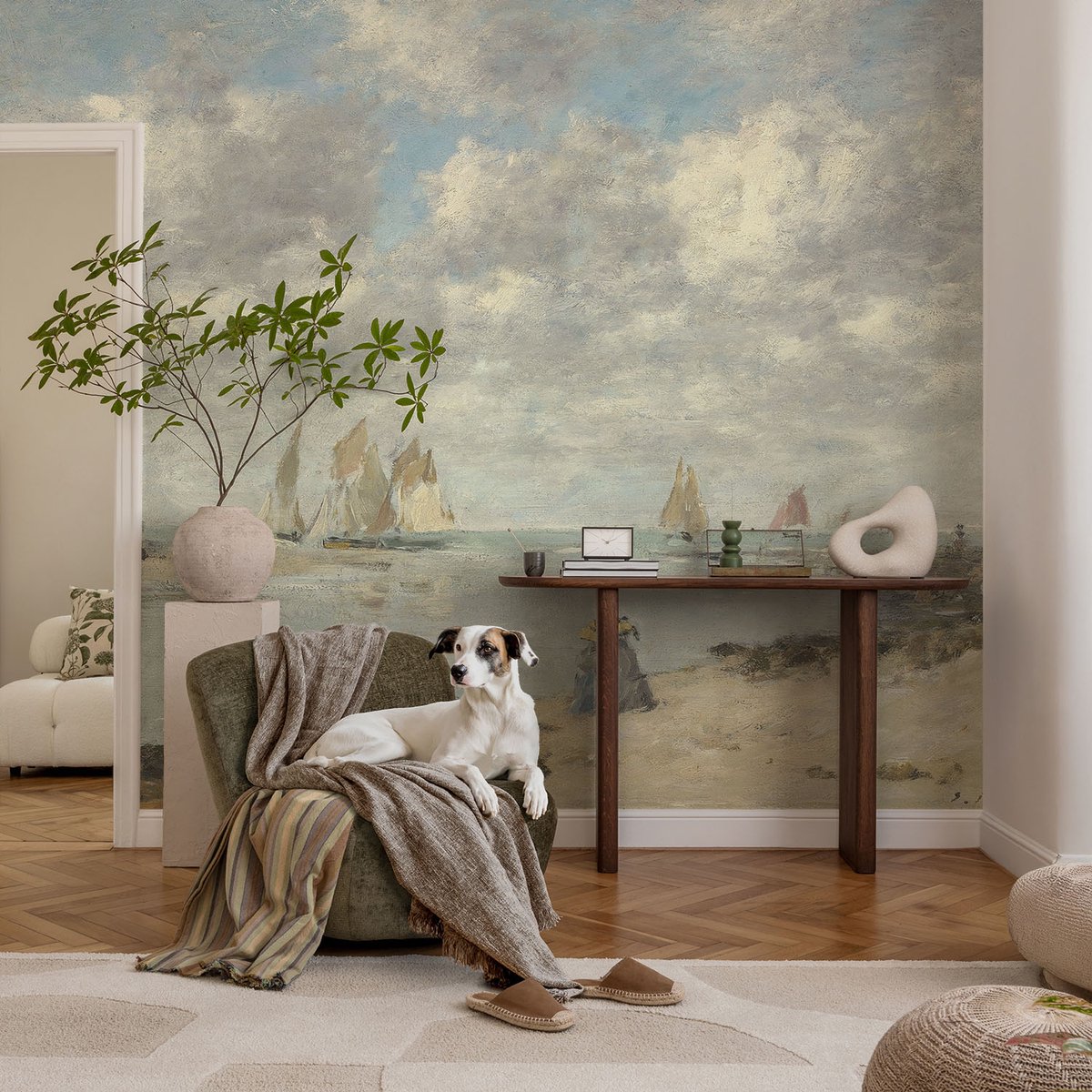 Coloray Vliesbehang - Grijs Snellijm Behang - 104x70 cm - Zeegezichten Fotobehang Vlies - Hal behang Landschappen - Muurschildering - Hal behang