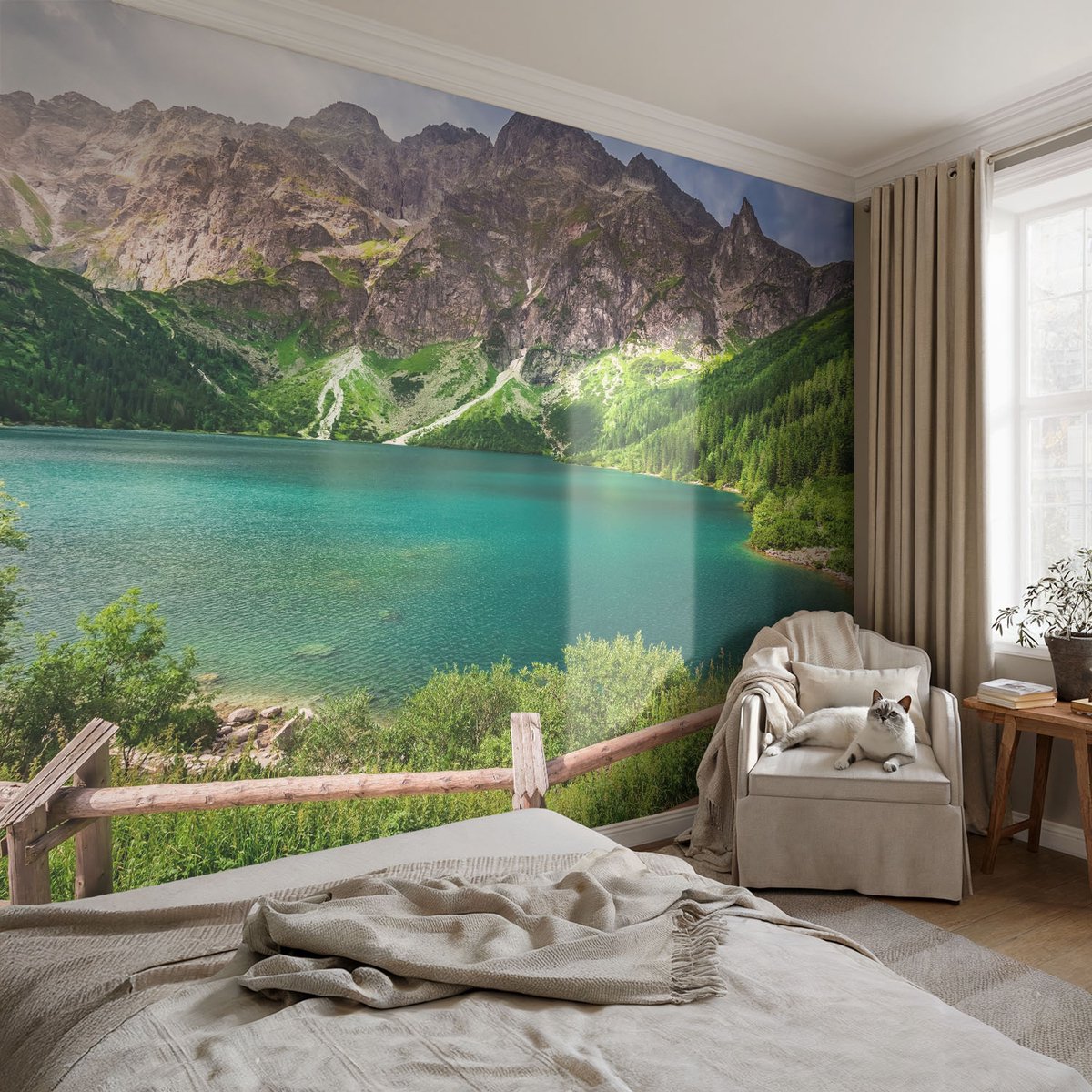 Coloray Vliesbehang - Groente Snellijm Behang - 104x70 cm - Berglandschap Muurschildering - Slaapkamer behang Landschappen - Fotobehang Vlies - Slaapkamer behang