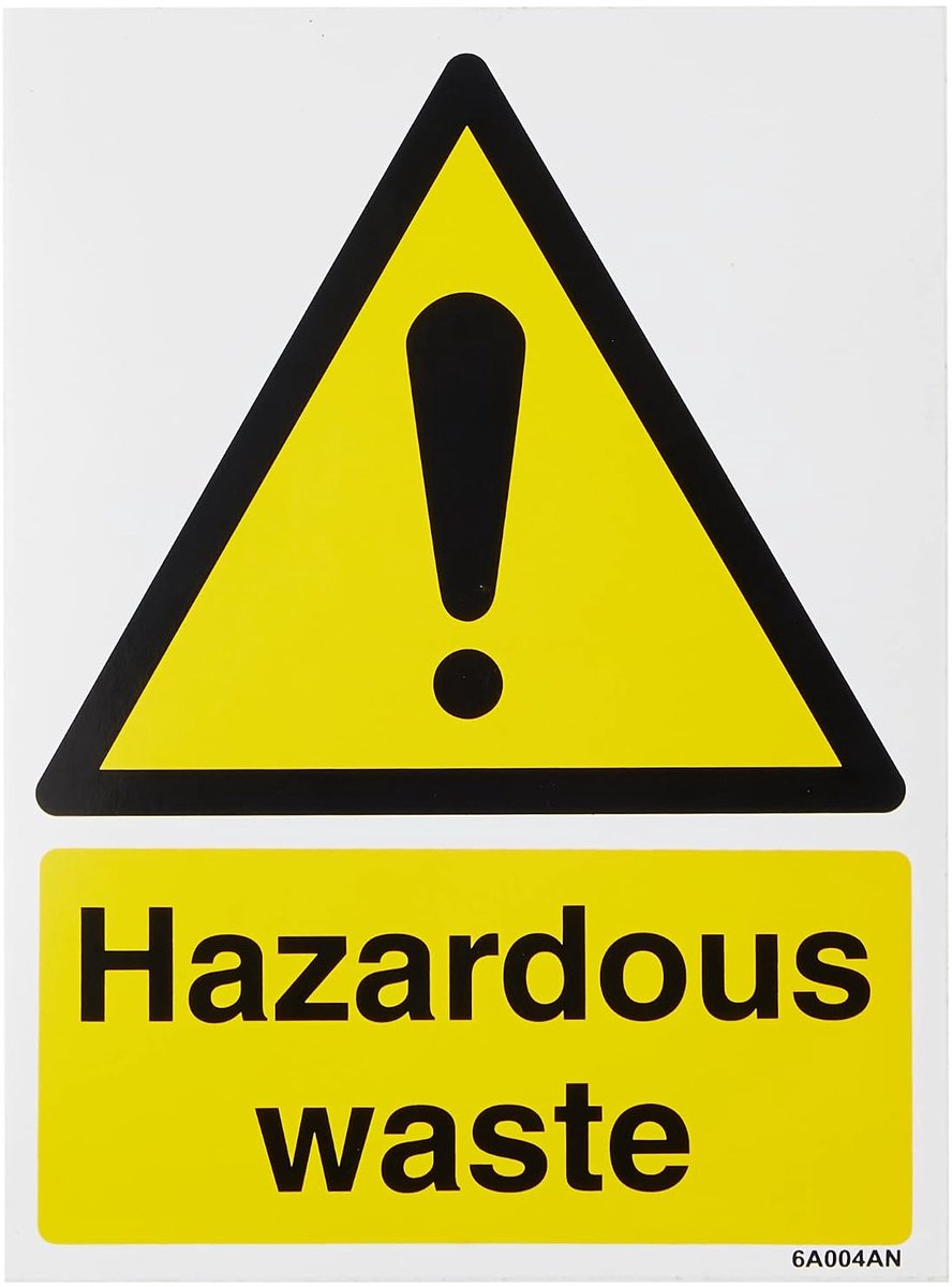 Signs 6A004AN-S "Gevaarlijk Afval" Waarschuwingsmateriaal en Chemisch Teken, Zelfklevend, Portret, 150 mm x 200 mm, Zwart/Geel