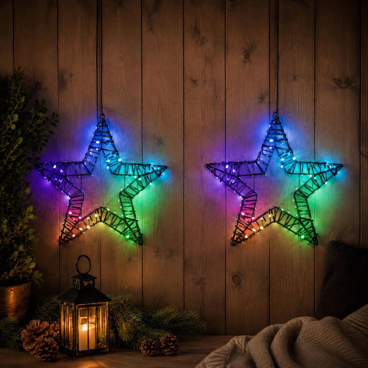 Anna's Collection Verlichte ster - 2x - 160 led lampjes - gekleurd - 36 cm - color changing effect