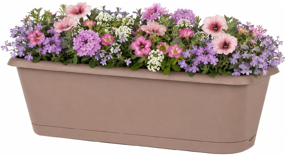 EDA Chorus balkon bloempot / plantenbak - kunststof - taupe - 49 x 19 x 16 cm - met ophangbeugels