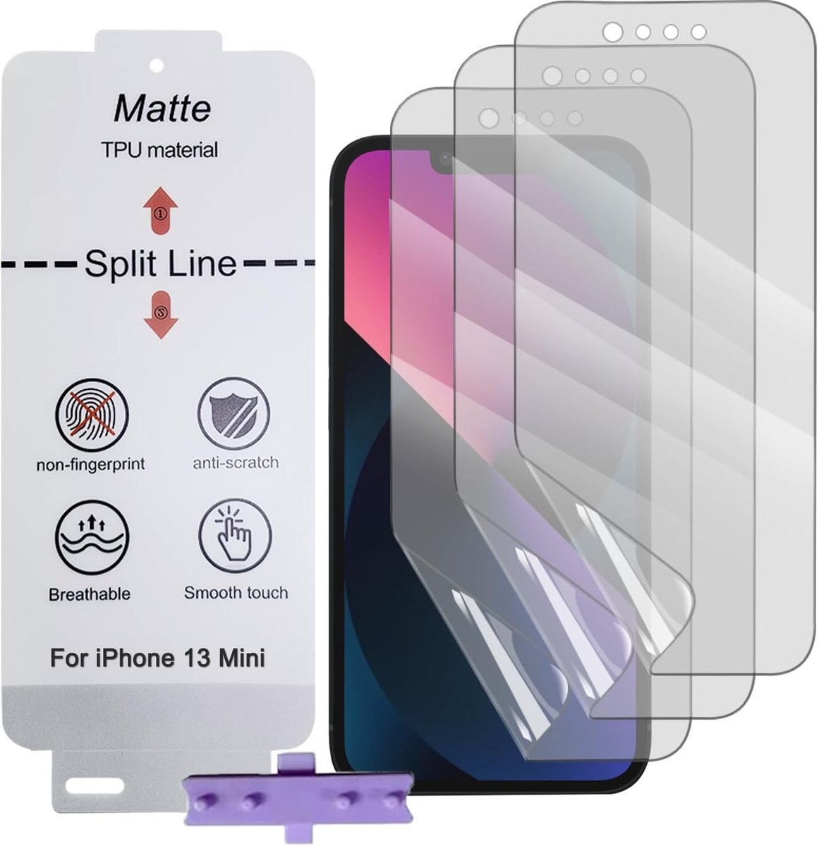 Schermprotector Matte voor iphone 13 Mini, 3-pack Antireflecterende TPU Hydrogelfolie voor Telefoon, Matte Screenprotector, Anti-vingerafdruk (Geen gehard glas)