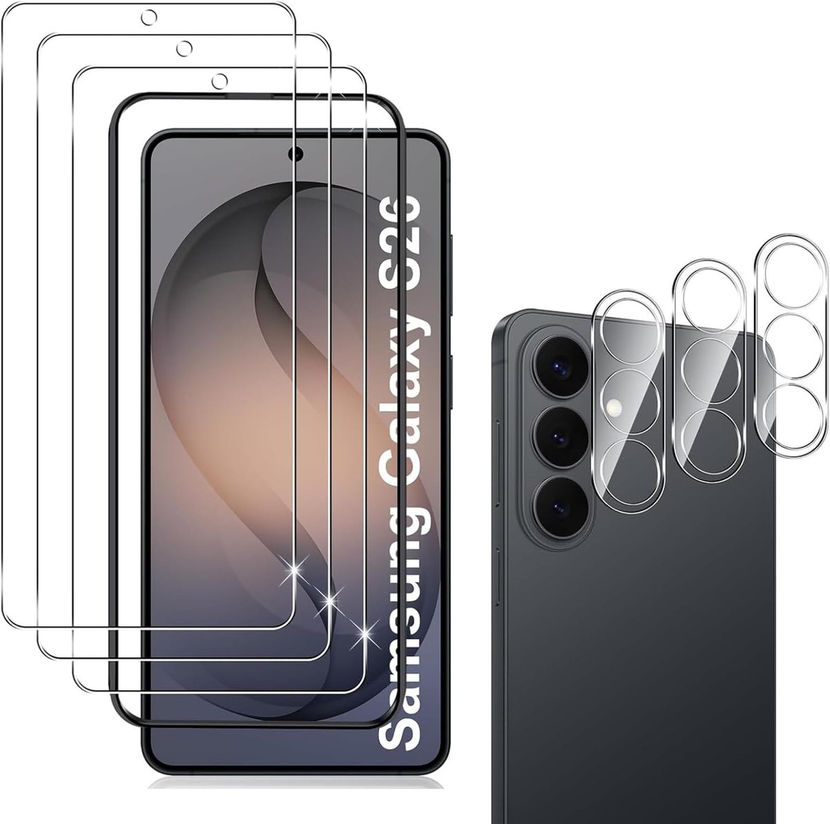 Protector voor Samsung Galaxy S26 Screenprotector, 3 Stuks Armor Beschermfolie met 3 Stuks Camerabescherming, Beschermend Glas, Hard Glas 9H, met Eenvoudige Installatietool