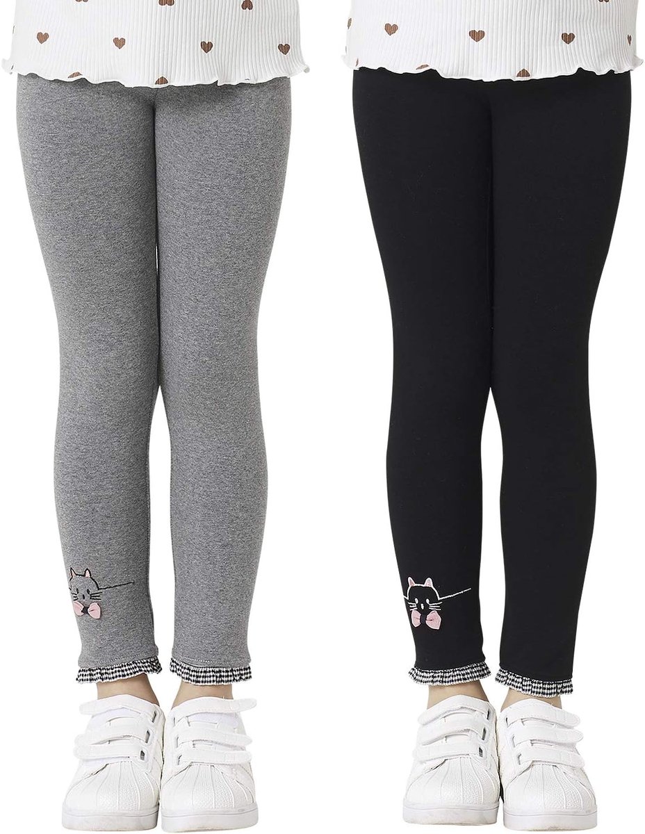 Leggings Katoen Effen Kinderlegging Set van 2 Zwart, Diep Grijs 122-128 EU (Fabrikant Maat: 130)