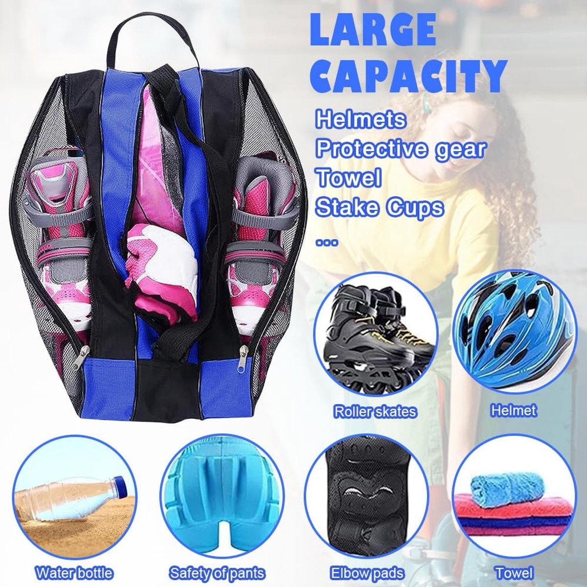 Tas voor volwassenen voor rolschaatsen, ijshockeytas, skischoenentas met verstelbare draagriem, tas voor schaatsen, voor ijshockeyschaatsen, voor heren en dames