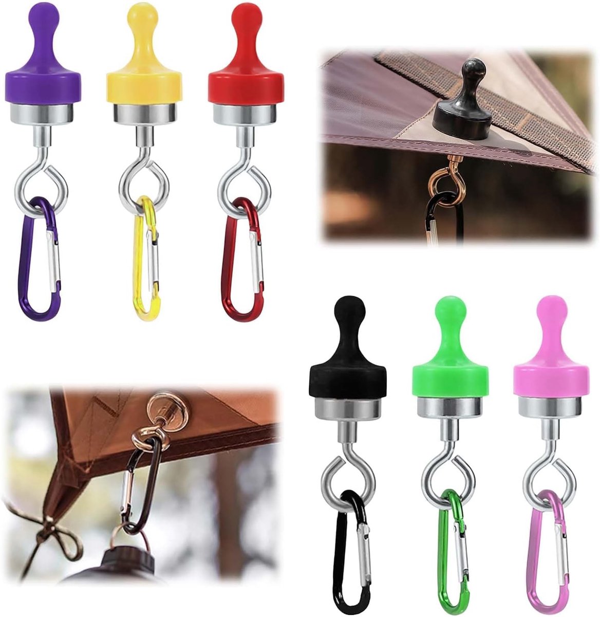 Magnetische haken, zwarte magneet met haken, campingmagneethaken, ronde magneethaken, geschikt voor outdoor camping (zes kleuren)