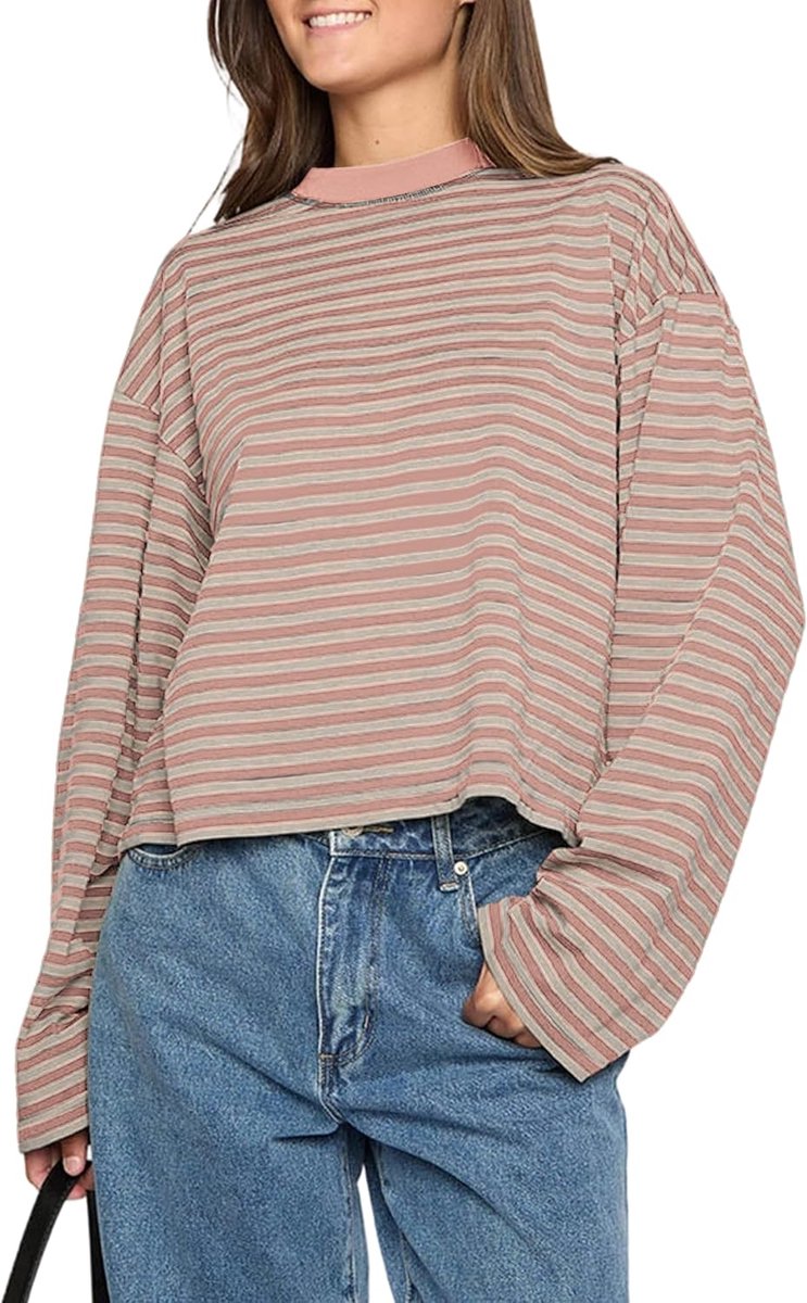 lange mouwen gestreept T-shirt ronde hals losse casual sweatshirt voor lente zomer