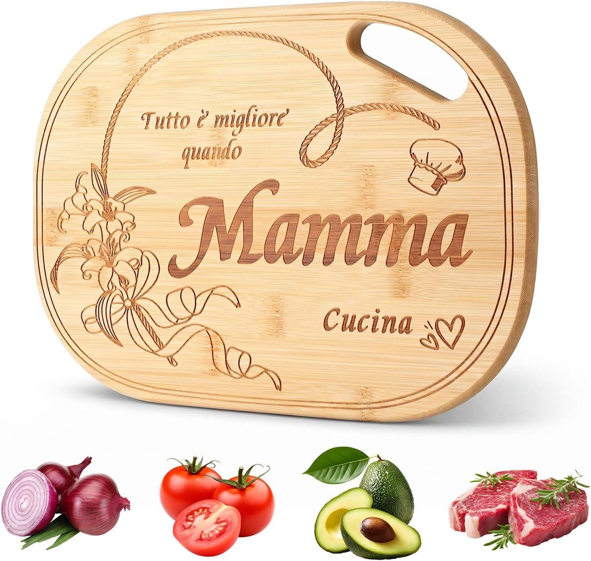 Snijplank van bamboe met gravure, verjaardagscadeau voor mama, moederdagcadeau, cadeau voor de keuken van mama