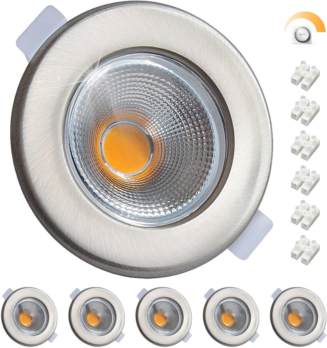10 W, dimbaar, 230 V, geborsteld roestvrij staal, rond, 3000 K, warmwit, 850 lm, 65-85 mm, voor woonkamer