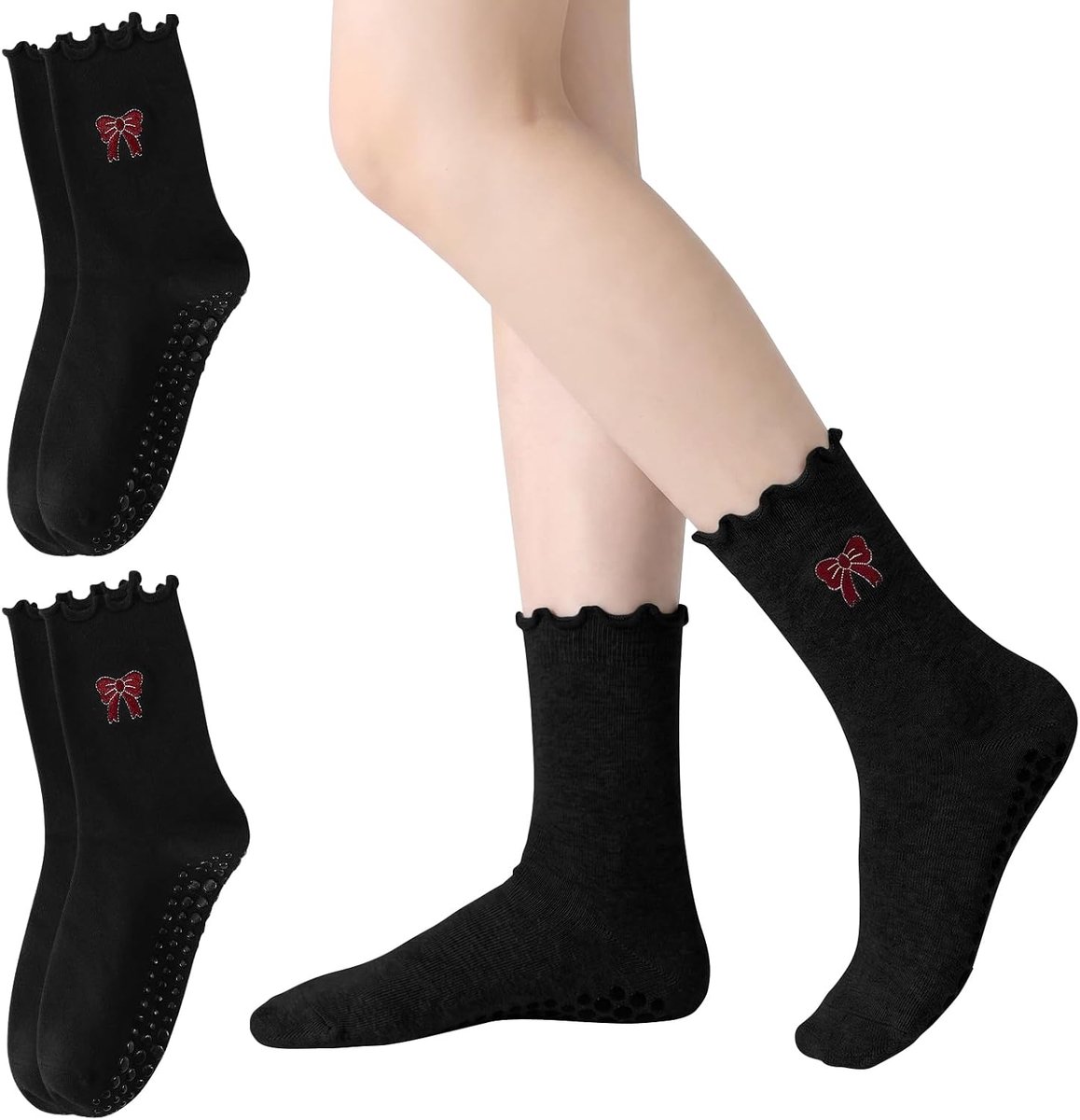 Sokken voor Vrouwen, Antislip Grippy Boog Borduurwerk Yoga Sokken voor Fitness Ballet Bar Werk & Dans