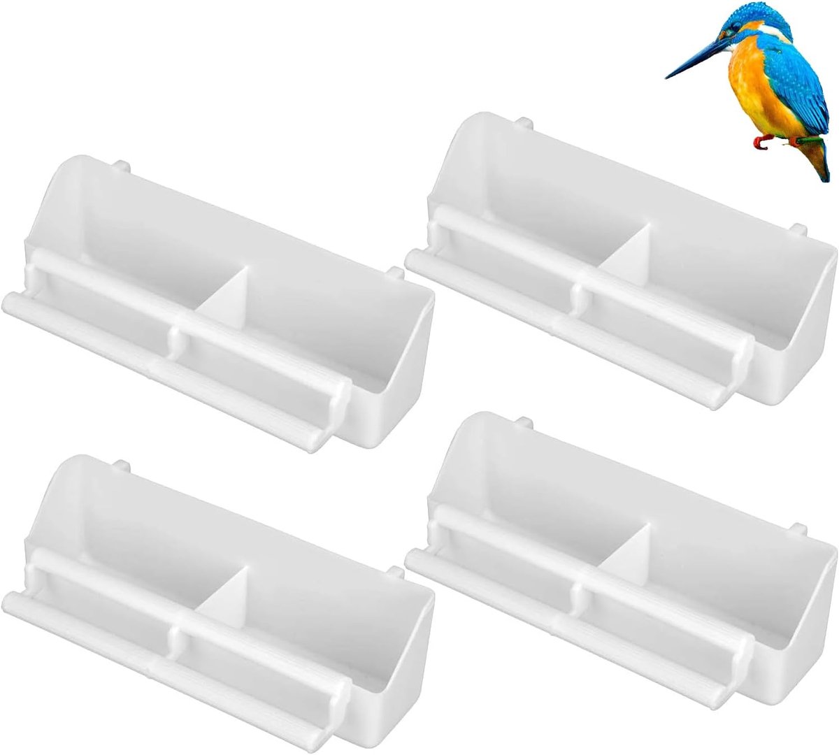 4 stks Vogelvoederkooi, Vogel Waterer Dispenser, Opknoping Voedsel Feeder, Voerbak voor Parkieten Papegaaien Budgie Valkparkiet Duif, Staande Frame Kooi