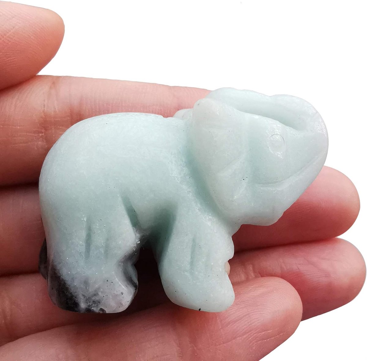 40 mm handgesneden kristallen olifant-figuren, gelukkige tas steendierbeeld sculptuur huisdecoratie, amazoniet