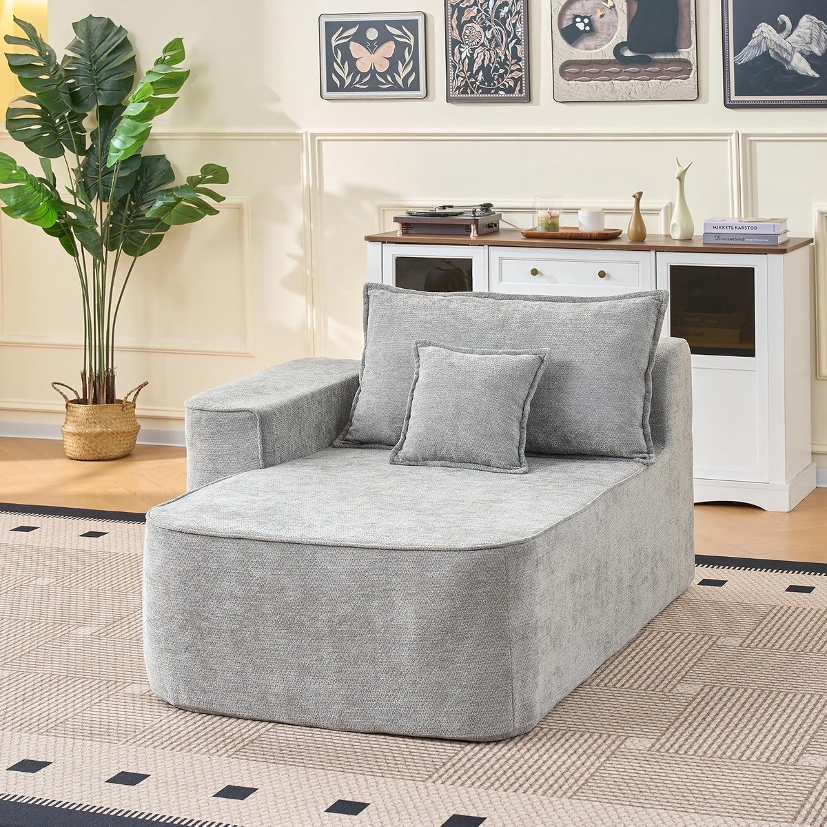 3-delige modulaire woonkamerbankset met chaise longue, 3-zits en loveseat loveseat cloud, zacht boneless design van chenille, voor woonkamer en familiekamer, grijs, 1-zits chaise longue