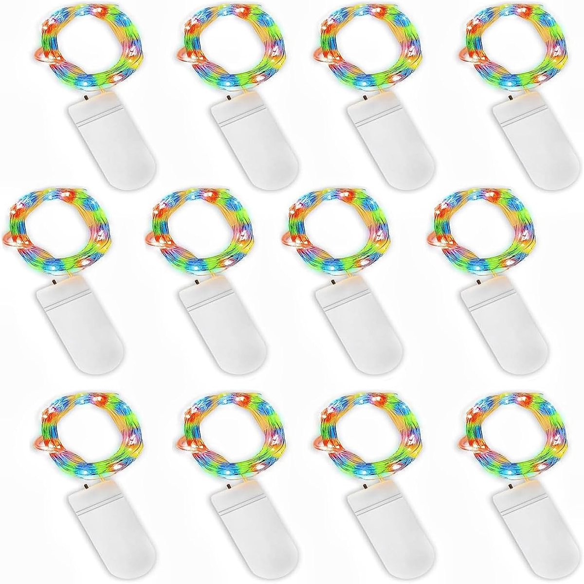 12 mini-lichtsnoeren, op batterijen, 2 m, 20 micro-leds, koperdraad, waterdicht, voor decoratie, feest, bruiloft, Kerstmis, kleurrijk