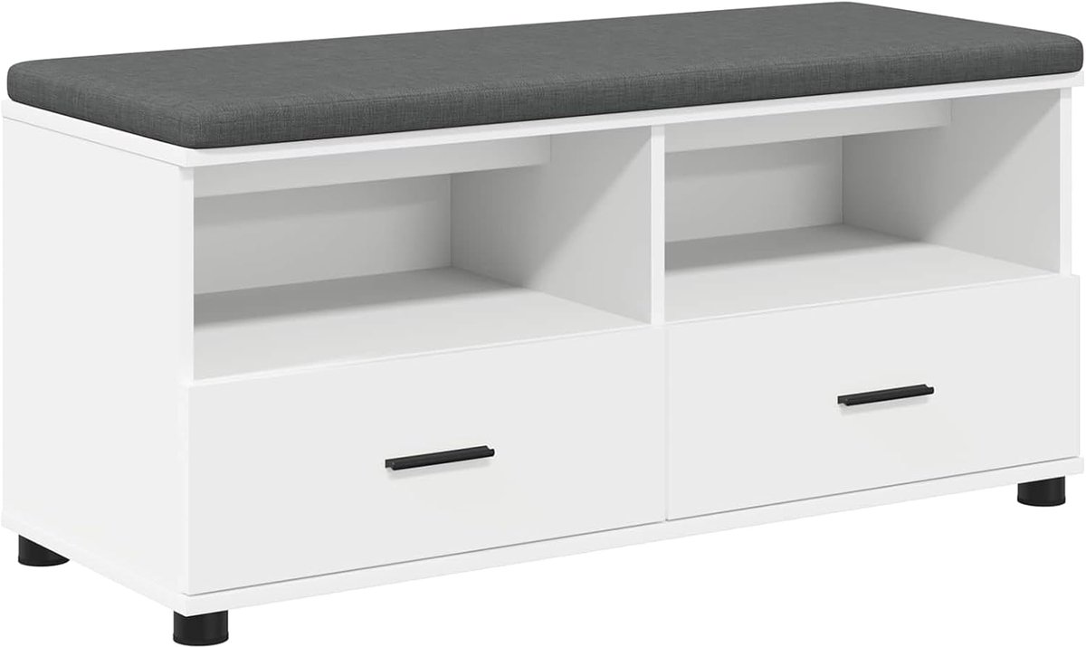 Halbank met kussen met schuifladen, wit, 100 x 38 x 46 cm, zitbank, schoenenbank, entree bank voor entree, woonkamer, hal, 891464