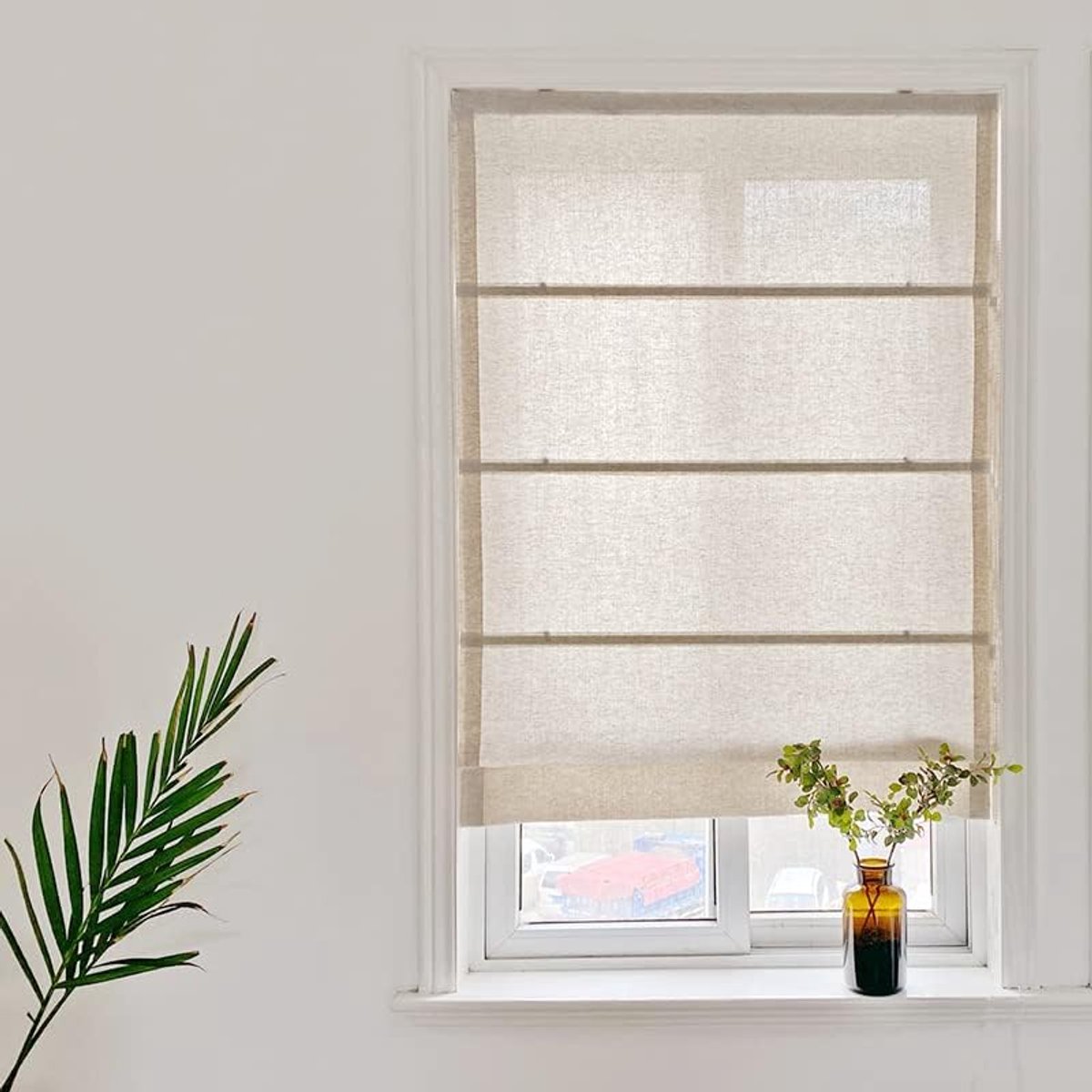 Vouwgordijn daglicht Raffgardine vouwgordijn ondoorzichtig met klittenband Linnen landhuisstijl BxH 60 x 140 cm, Zand 1 stuk