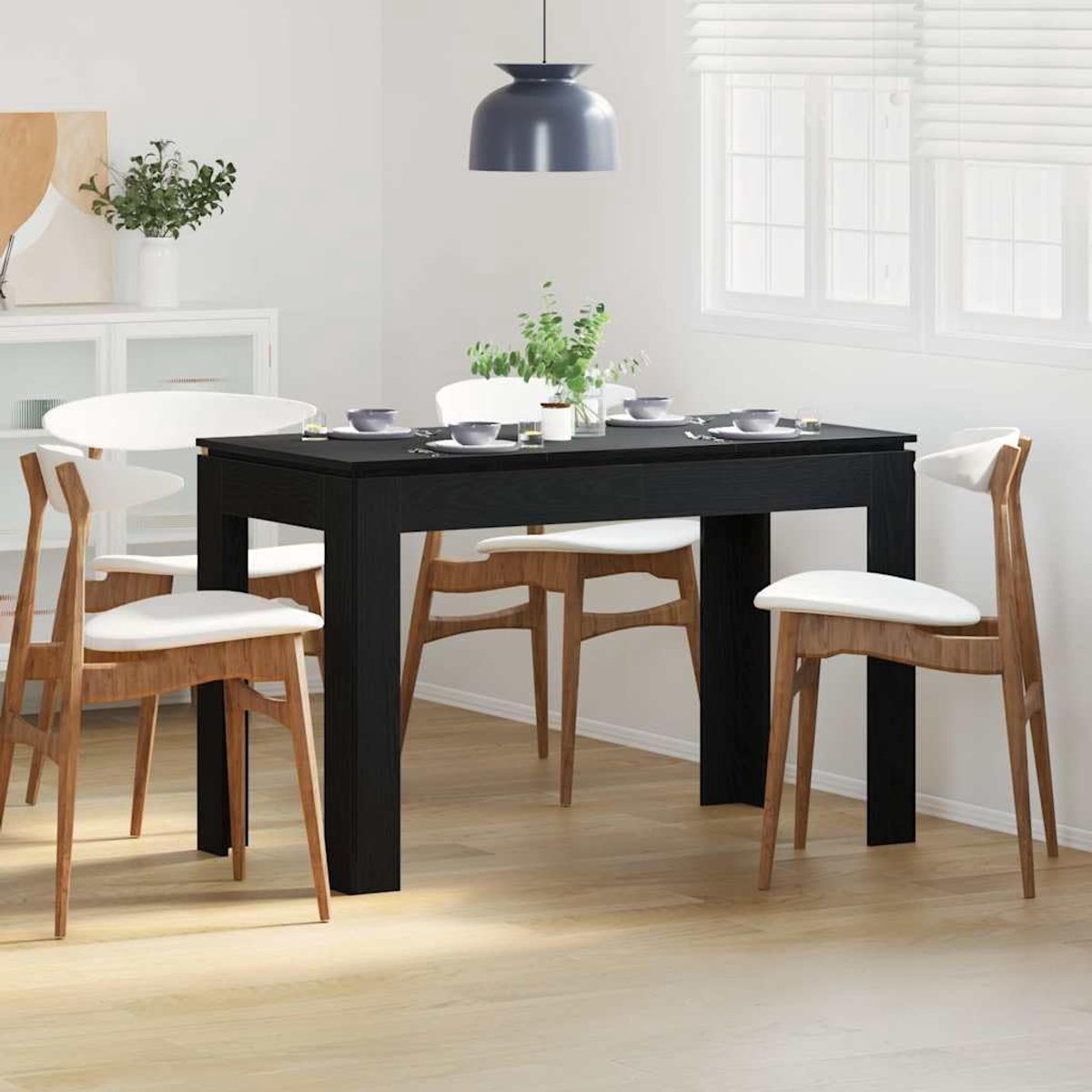 Eettafel Keuken Zwart Eiken 120x60x76 cm Houtmateriaal Tafelblad voor Eetkamer Minimalistische Stijl