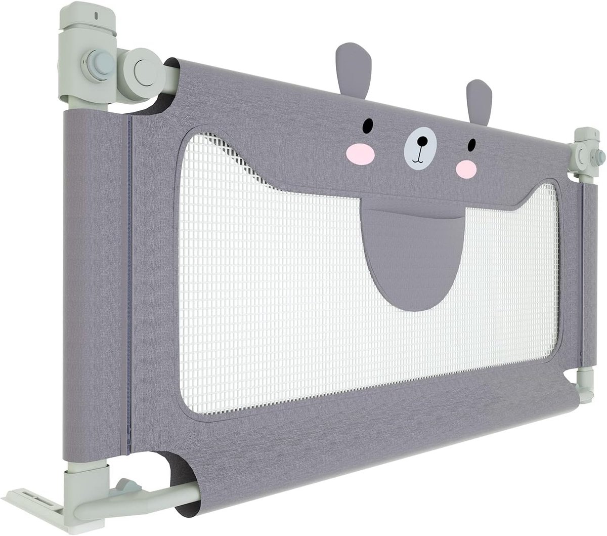 Kinderbedhekje valbescherming voor kinderbed, bedbeschermingsrooster, draagbaar bedhekje voor verticaal tillen, kinderbedhekje babybedhekje voor gezinnen en reizen, grijs, kleine beer, 180 cm
