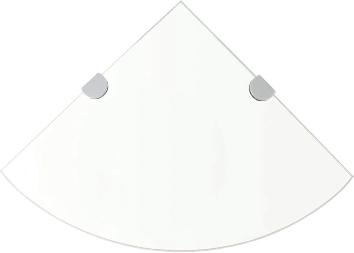 Hoekplank hoekbadkamerplank | glazen plank voor badkamer/slaapkamer/keuken, met verchroomde houders, transparant, 35 x 35 cm