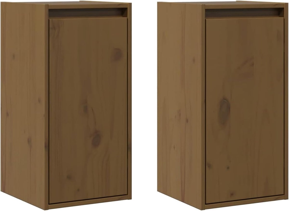 Zwevende planken voor de muur, wandkasten 2 stuks. Honingbruin 30x30x60 cm massief hout grenen wandplanken, modern design - opbergruimte - stabiele constructie voor slaapkamer, keuken
