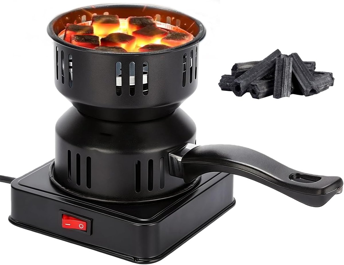 Houtskoolaansteker, 500 W, elektrische houtskoolbarbecue, elektrische houtskoolaansteker met lange kabel en draaggreep, voor thuis, camping, keuken