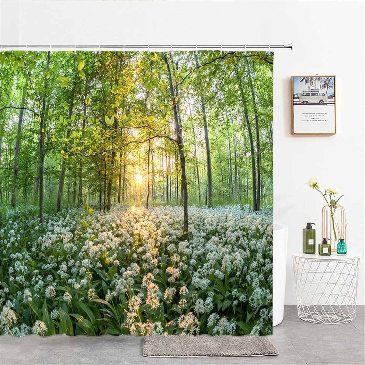 Bloemen douchegordijn wasbaar badgordijnen, met 12 haken en verzwaarde zoom, stoffen douchegordijnen buiten waterdicht polyester voor bad en douchecabine, B 180 x L 220 cm B 180 x L 220