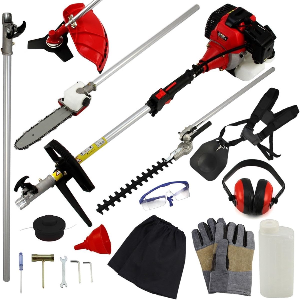 Tuin Multi Tool 5 In 1 Lange Reach Heggenschaar Strimmer Kettingzaag Gras Cutter Borstel Cutter Extension Pole Benzine 52cc 1.6KW 3HP 9000RPM 2 Takt Veiligheid Apparatuur