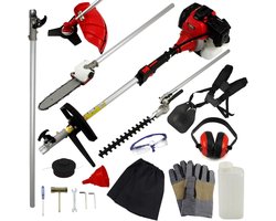 Tuin Multi Tool 5 In 1 Lange Reach Heggenschaar Strimmer Kettingzaag Gras Cutter Borstel Cutter Extension Pole Benzine 52cc 1.6KW 3HP 9000RPM 2 Takt Veiligheid Apparatuur