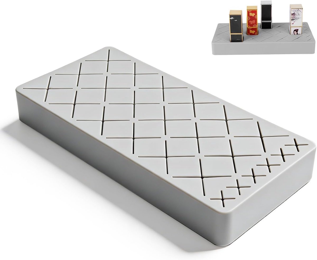 24 ruimtes lippenstift organizer, verwijderbare siliconen steuninzetstukken, schoonheid make-up opslag, borstel lipgloss houder organisatoren, cosmetische opslag display (grijs)