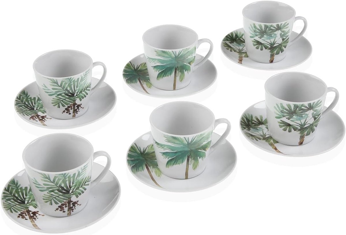 Set van 6 koffiekopjes met Peter schotel, afmetingen (H x L x B) 6 x 5,8 x 5,8 cm, kleur donkergroen