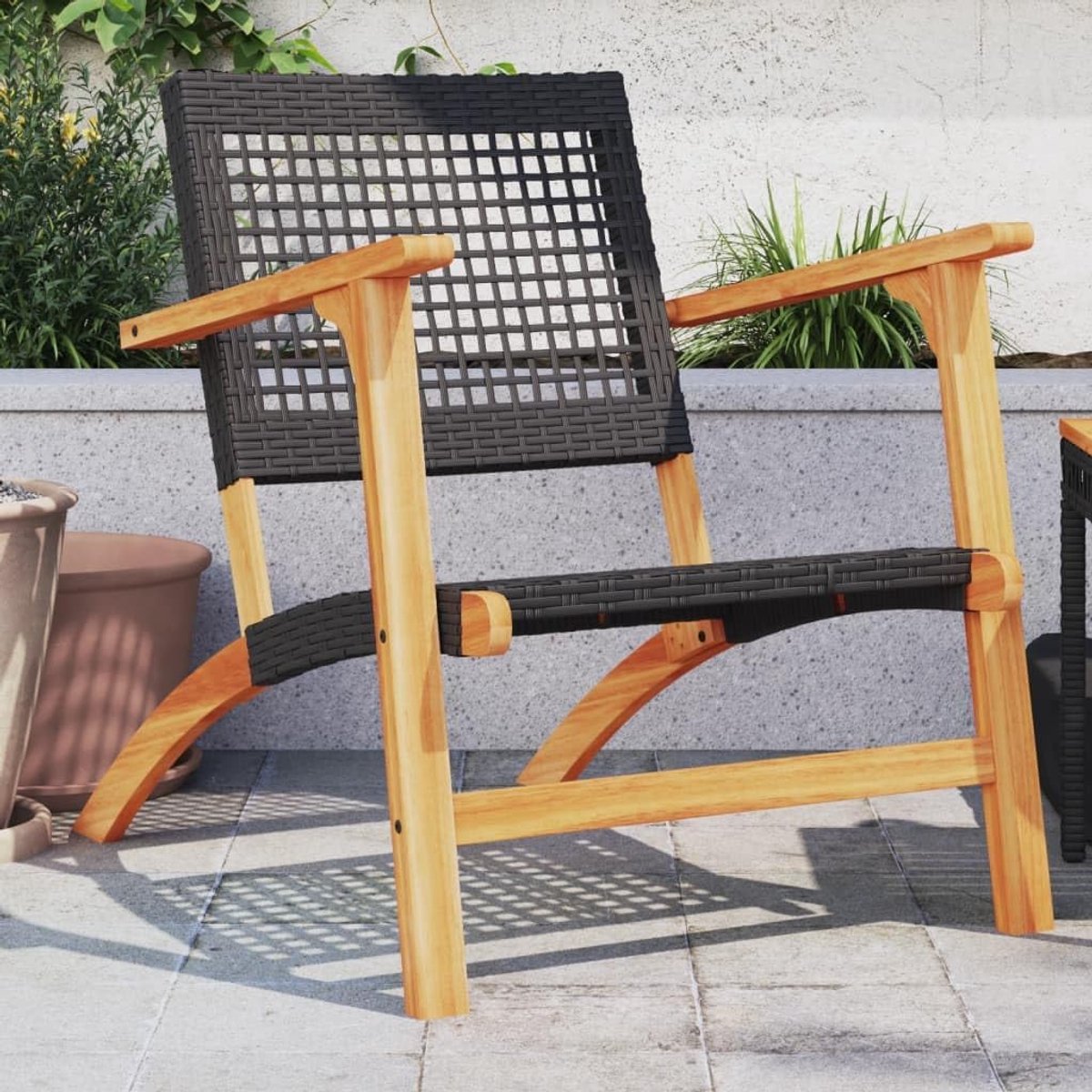 Tuinstoelen, 2 stuks, zwart, polyrotan en acaciahout, eetkamerstoelen, tuinstoelen, buitenstoelen, tuinstoelen, tuinstoelen, buitenstoelen, tuinstoelen, buitenstoelen, J365868