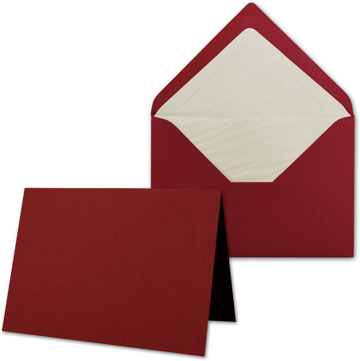 50 x kaartenpakket met gevoerde enveloppen - geribbeld - DIN A6/C6 - donkerrood - 10,5 x 14,8 cm - nat lijmen - nieuw papier