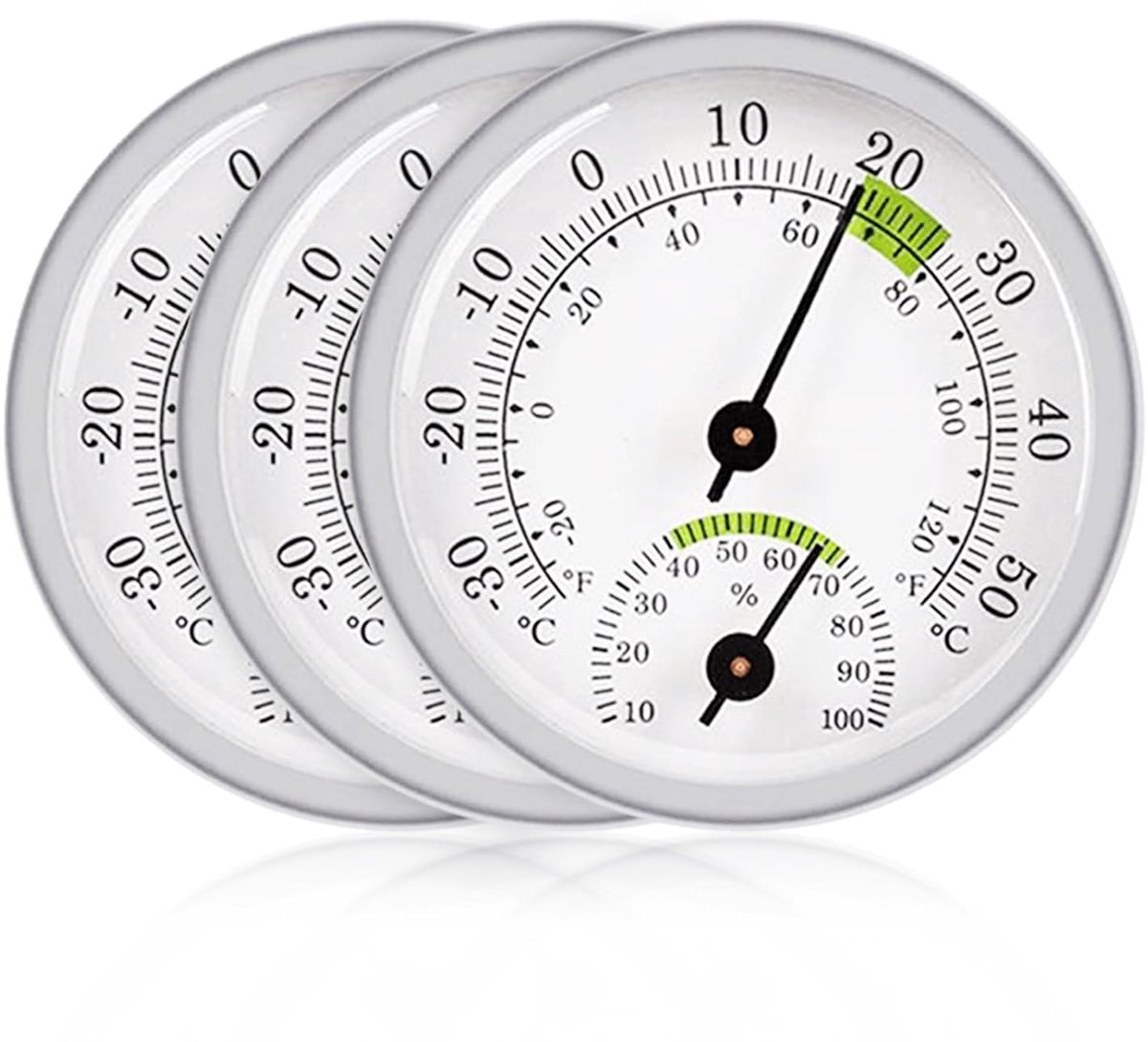 Hygrometer Thermometer Set van 3 - 2-in-1 Precisie - Kleurgecodeerde Comfortzones - Analoge Binnen- en Buitentemperatuur