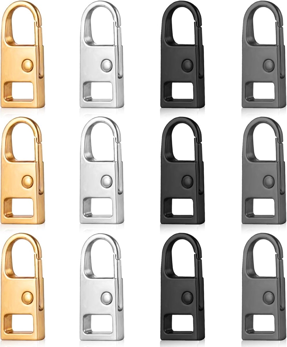 12 stuks reserveonderdelen met ritssluiting, afneembare ritssluiting, ritssluiting, vervangingskabels voor bagage, 4-kleurige metalen rits, trekker voor kleding, jassen, rugzakken, laarzen,