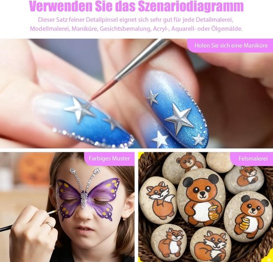 Penselen Set 11 Stuks, Detailpenselen voor Acrylverf, Aquarel, Lak en Modelbouw, Dunne Verfkwasten voor Miniaturen, Canvas, Nail Art en Precisiewerk — afbeelding 4