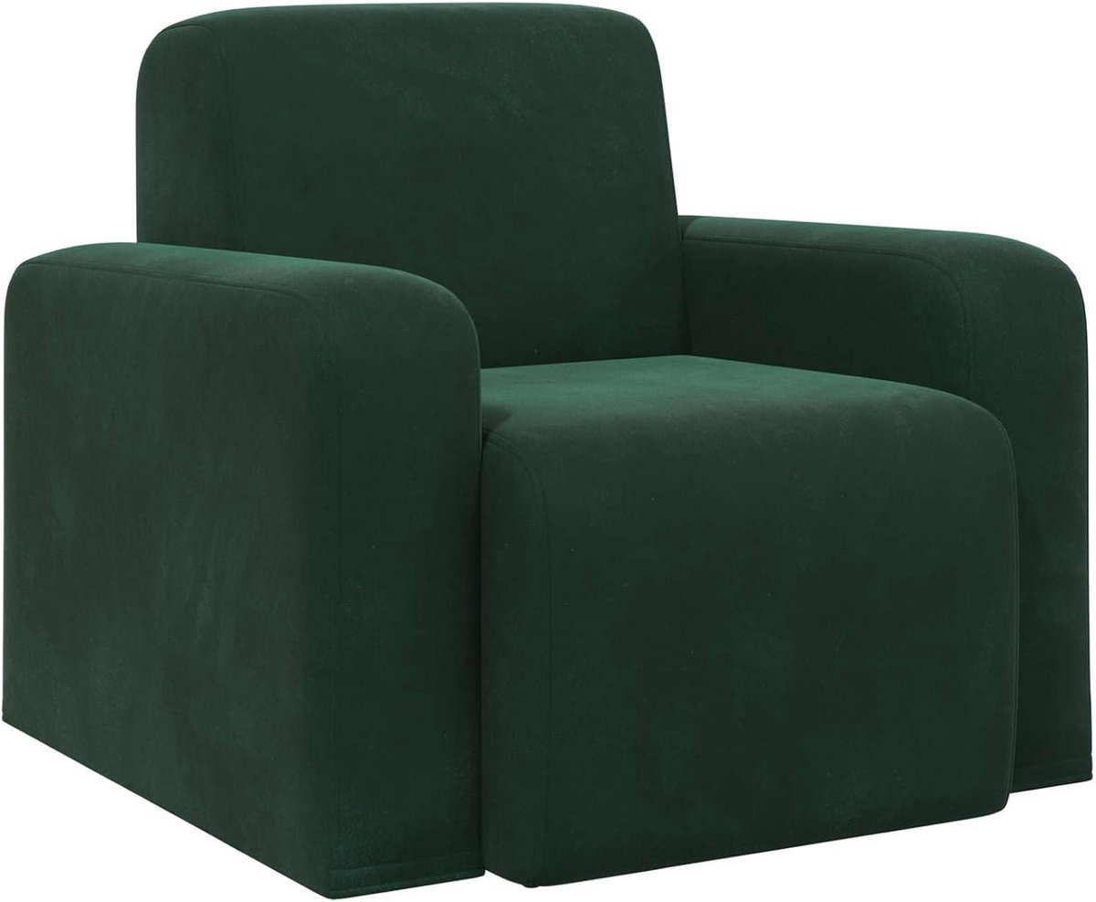 Donkergroene fauteuil, fluweel, multiplex