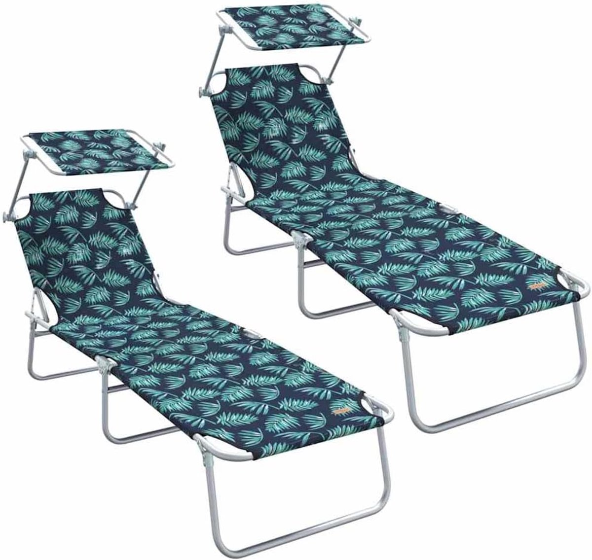 Chaise lounge 2 stuks, verstelbare rugleuning zonnebed met opvouwbaar ontwerp, polyester en stalen frame, 58 x 188 x 77 cm