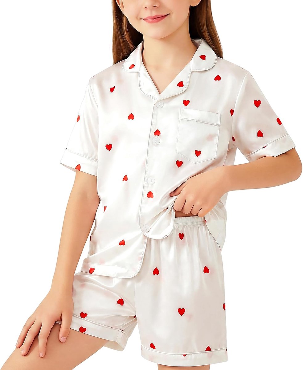 Jongens Satijnen pyjama-set Kinderen Kort bovenstuk en elastische tailleband Broek 2-delige nachtkleding Zacht Licht Knoopsluiting Pyjama Alledaagse loungekleding voor leeftijd 8-13