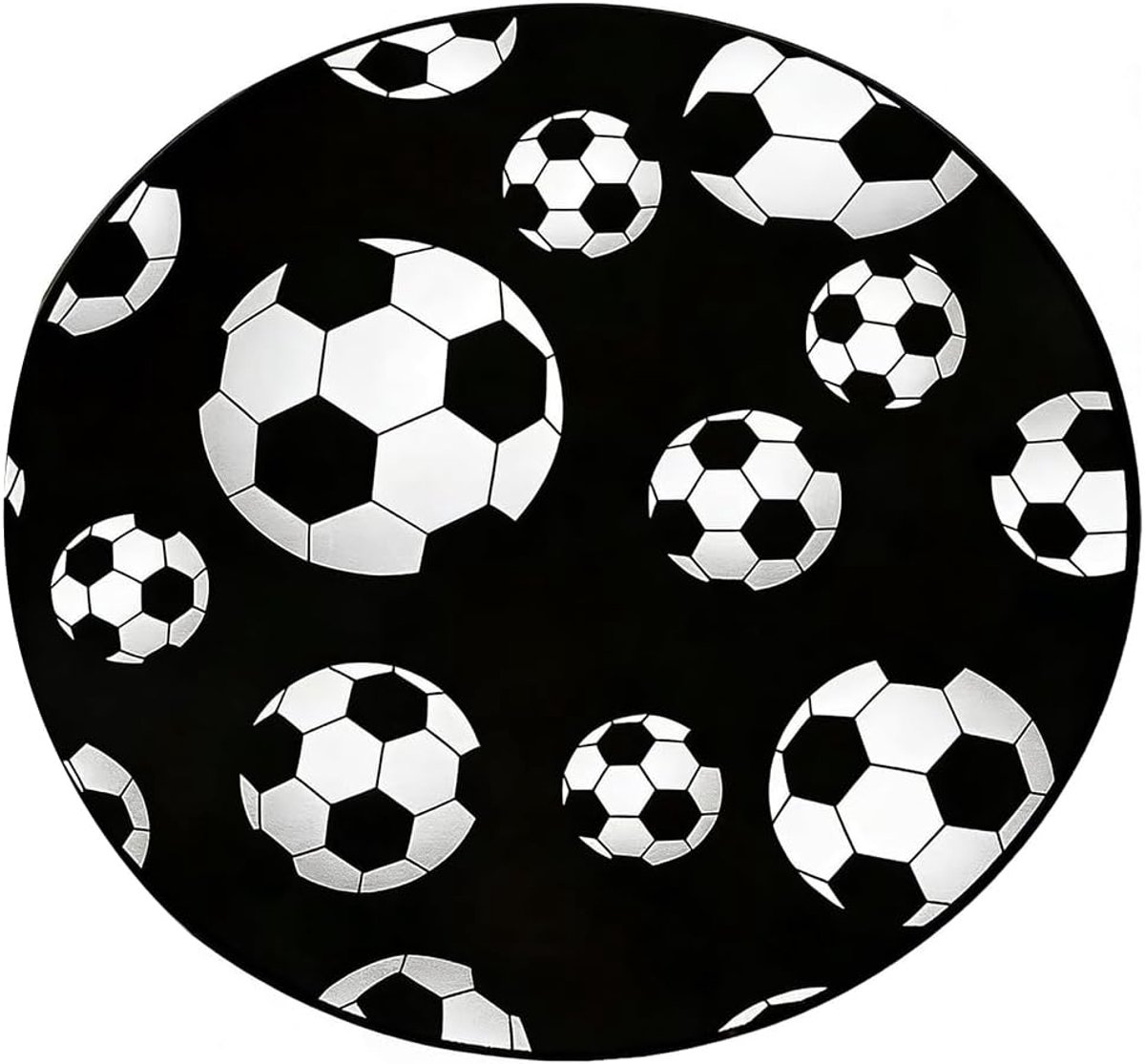 rond, voetbal, 3D-effect, zwart wit, zacht, kindvriendelijk, tapijt, kinderkamer, kindertapijt, antislip, voor meisjes en jongens, 60 cm, rond