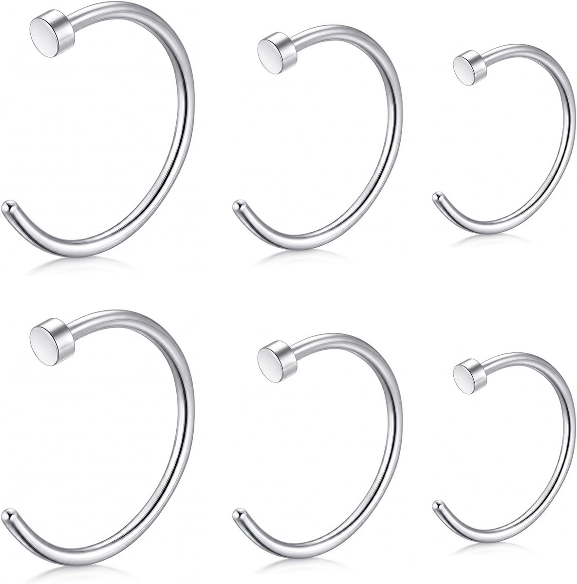 Neusring, zilver, goud, zwart, 20G, 6, 8, 10 mm, C-vorm