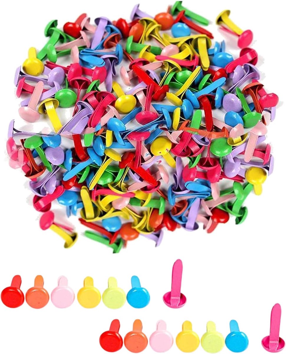 100 stuks Mini Brads Musterbeckelklammern, Musterklammern Metaal rondkopklemmern Scrapbooking Brads Musterklammern Voor School Bureau Briefklemmern Handwerk DIY, Musterbeckelklammern (Kleur)