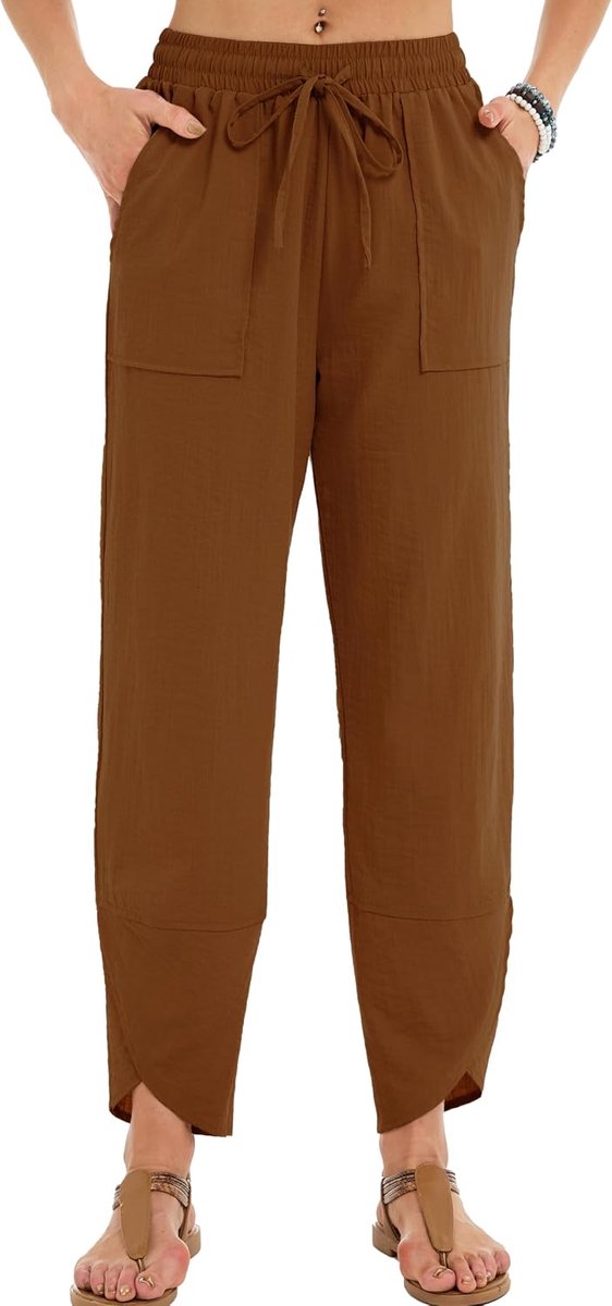 rekbaar, dijen, ademend, sportbroek, harembroek, trekkoord, elastische taille en zakken, wandelbroek, licht, vrije tijd, losse training, yoga, fitness, joggen