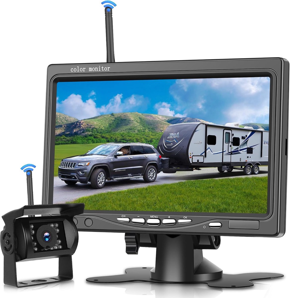 Draadloze achteruitrijcamera, 7 inch, draadloze achteruitrijcamera, nachtzicht, IP68, BSD, FILP-beeld, parkeerhulp voor vrachtwagen, bus, SUV