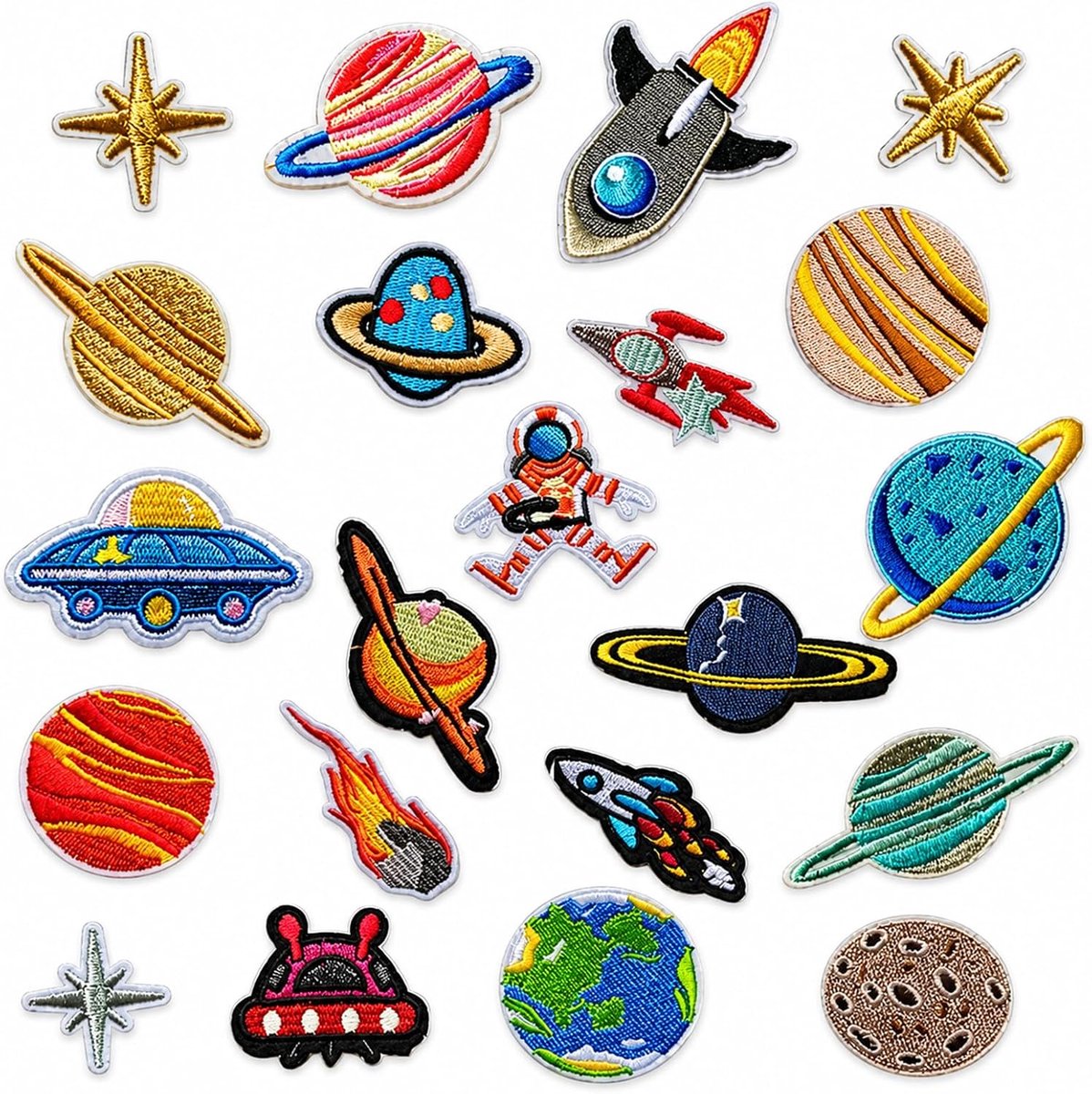 21 stuks strijkpatches voor kinderen – Ruimte & Planeten serie voor kleding, jassen, rugsakken en jeans