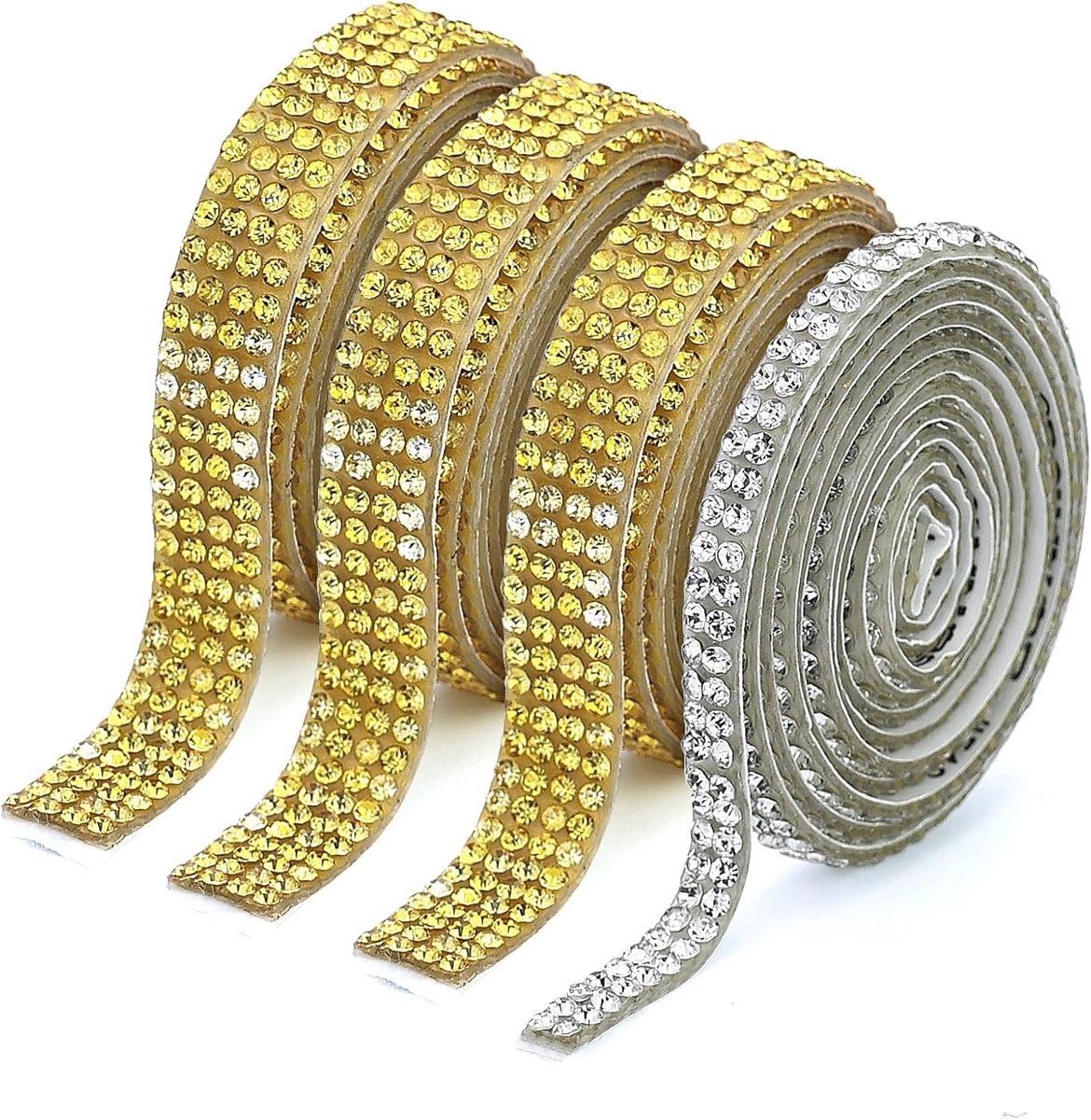 4 stuks zelfklevende strasssteentjes, glitterband, doe-het-zelf diamantband, glitterstenen, doe-het-zelf decoratiestickers voor kleding, bruiloft, handwerk, geschenkdecoratie, goud