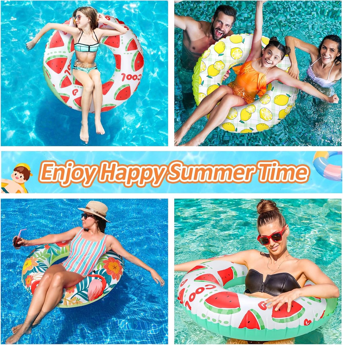 Zwemband voor volwassenen, 3 stuks, zwembadspeelgoed, opblaasbaar, fruitdesign, waterspeelgoed voor zomer, zwembadfeest, strandvakantie