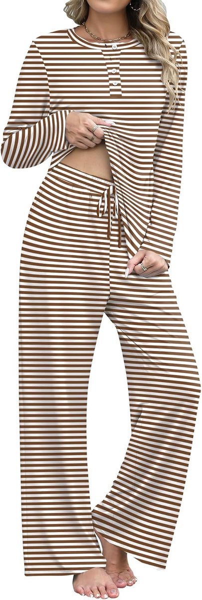Damespyjama-set met lange mouwen en pyjamabroek, loungewear set