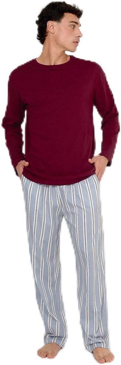 Katoenen pyjama voor heren met lange mouwen en lange broek, lente en herfst, pyjamaset, elastische taille, cadeau voor heren