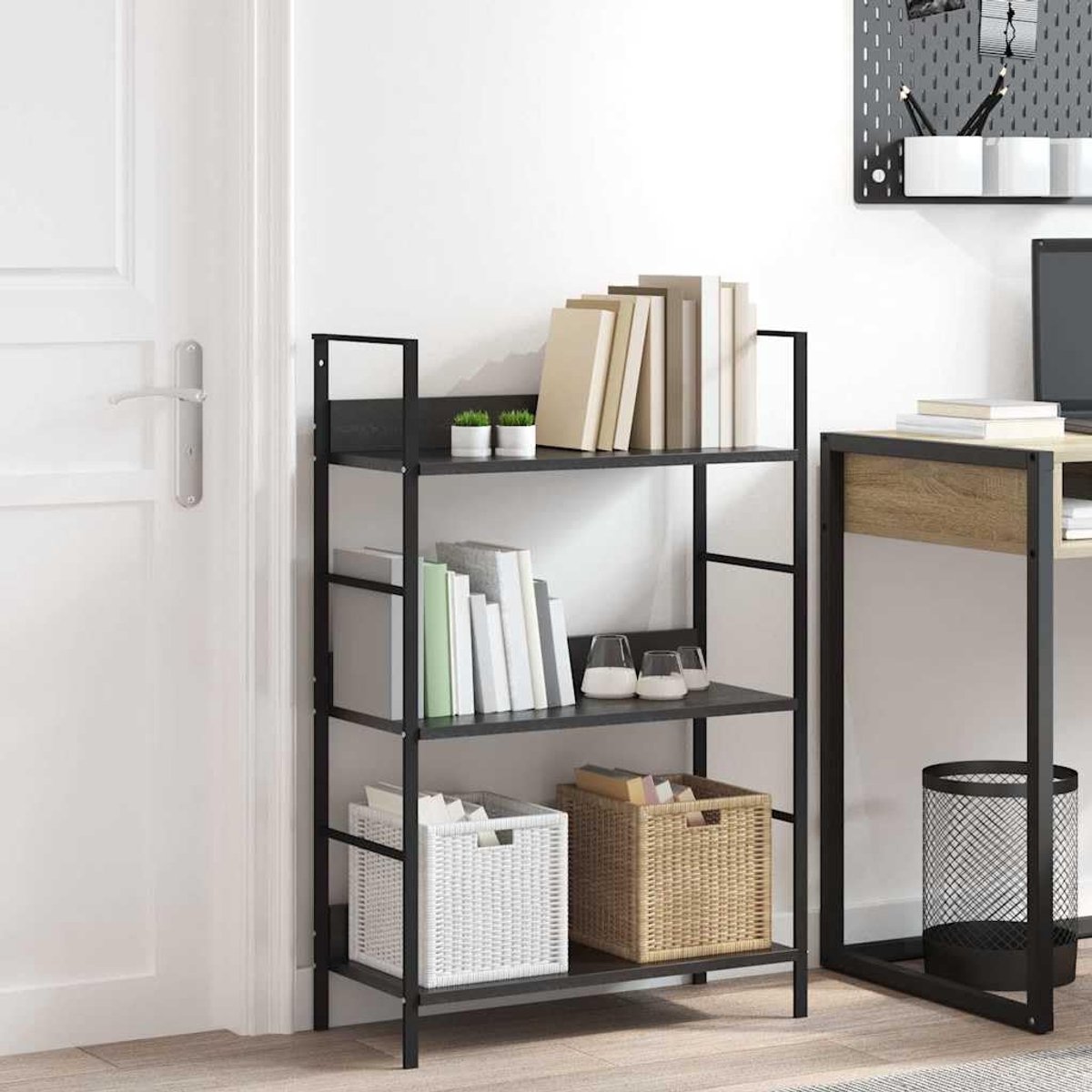 Boekenkast met 3 planken zwart 60x27,6x90,5 cm houtmateriaal